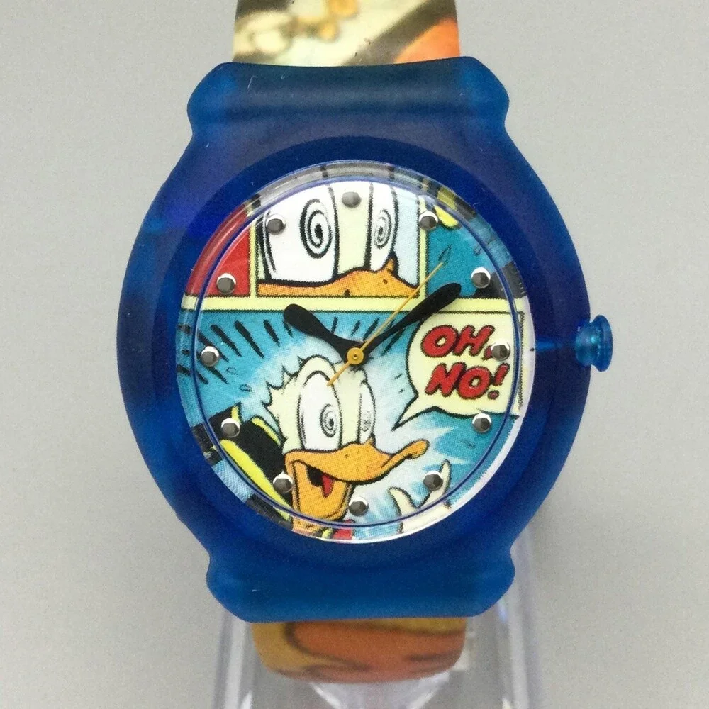 Disney Snap Donald Duck Boys Watch Blue Case Comic Dial Slap Band New Battery